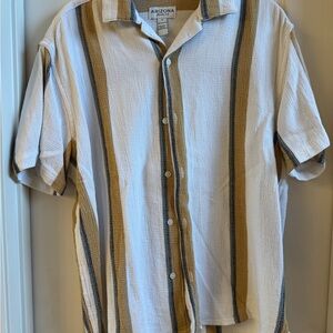Arizona Jean Company Men's Casual White and Tan Striped Shirt